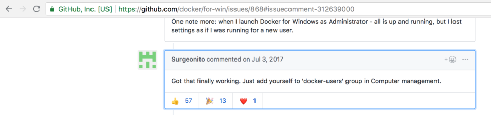 Unofficial documentation recommending Administrators to add users to the docker-users group