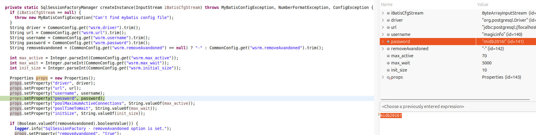 Default hardcoded database credentials