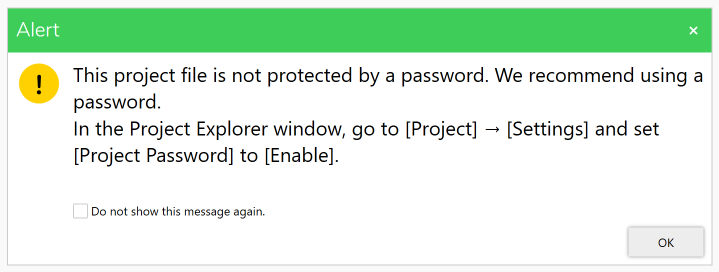 A per project password warning